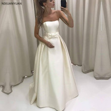 Vestido de novia sencillo sin tirantes, prenda de satén mate, largo, personalizado, para boda, 2021 2024 - compra barato