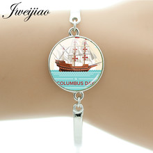 JWEIJIAO Custom Columbus Day Bracelet & Chain Bangles Sailing Boat Art Picture Glass Cabochon Charms Gift CO02 2024 - buy cheap