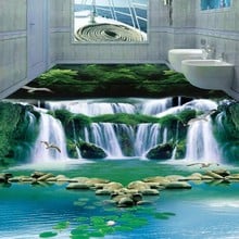 Beibehang Customized Groundwater Waterfall Forest Green Wallpaper Fantasy 3D Bathroom Floor Bedroom Selfadhesive 3d flooring 2024 - buy cheap