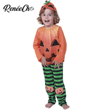 Reneecho 2018 Chegada Nova Trajes de Halloween Para Crianças Criança Criança Meninos T Shirt Calças Chapéu Terno do Traje Da Abóbora Para 1 -6 anos 2024 - compre barato