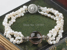 wholesale 3 strand natural white pearl and quartz Crystal bracelet - Women bracelet 2024 - buy cheap