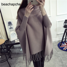 2018 Fashion New Autumn Winter Women's Sweet Turtleneck Knitted Cloak Tassel Sweaters Batwing Long Sleeve Loose Pullover Sweater 2024 - buy cheap