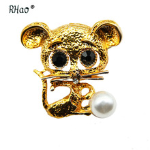 RHao Cute Gold Color Mouse Brooches for Women Men Clothes Buckles Kids Hats scarf clips Unisex Kawaii animal jewelry brooch pins 2024 - buy cheap