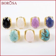 BOROSA 5PCS Gold Color Claw Egg Shape Natural Multi-kind Stones Faceted Band Ring Jewelry, Agates lapis lazuli Gems Rings ZG0321 2024 - buy cheap