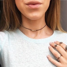 Gargantilla Simple de terciopelo negro chapado en oro para mujer, collar de cuentas, joyería 2024 - compra barato