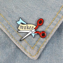 2019 Fashion Scissors Enamel Pin Cartoon Banner Maker badge brooch Lapel pin Denim Jeans bag Shirt Collar Handcraft Jewelry Gift 2024 - buy cheap