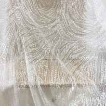 Кружевная ткань с геометрической вышивкой, 1 ярд, полупрозрачные пайетки, белое ткань от-кутюр платье Birdal 2024 - купить недорого