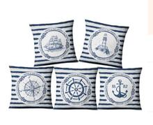 Mediterranean style linen blue pillowcase cushion cover sofa home throw pillow case square pillow covers indoor 2024 - buy cheap