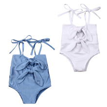 Летний купальный костюм для маленьких девочек 0-24 месяцев, детский купальник, однотонный комплект бикини, танкини, купальник 2024 - купить недорого
