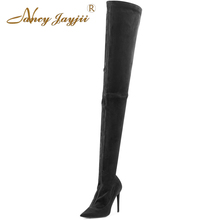 Nancyjayjii Black Gray Flock Over The Knee Boots 2021 Winter Women’S Pointed Toe Super Stiletto Heels Ladies Sexy Slip On Shoes 2024 - buy cheap