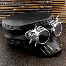 Men's Steampunk Leather Cap Gothic Punk Biker Hat Cosplay Costume 2024 - buy cheap