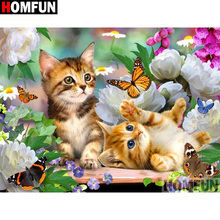 HOMFUN Full Square/Round Drill 5D DIY Diamond Painting "Cat and flower" 3D Diamond Embroidery Cross Stitch Home Decor A19991 2024 - buy cheap
