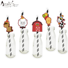 Farm Animal Theme Party Paper Straws Farm Animals Drinking Straws Baby Shower Event Birthday Party Decorations Supplies 2024 - buy cheap