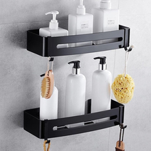 Montagem na parede de alumínio banheiro rack prateleira não-perfuração banho canto cosméticos shampoo organizador com ganchos 2024 - compre barato