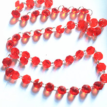 Wholesale 10m/lot Red Crystal Octagon Beads in 2Holes Diy Garland Strands for Chandelier Parts Christmas Tree Hanging Decoration 2024 - buy cheap