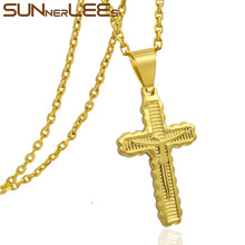 Sunnerrim colar pingente, joias da moda para homens e mulheres, cor dourada, batizado, cruz de jesus, colar opcional p21 2024 - compre barato