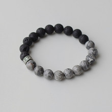 Pulsera de cuentas de Balance de curación de Lava negra de 10 MM para hombre joyería brazalete pulsera elástica mapa piedra Pulseira Hombres 2024 - compra barato