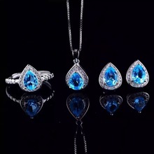 Fidelity Natural blue topaz s925 sterling silver fashion fine jewelry sets for women party natural gemstone ring Pendant 2024 - buy cheap