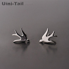 Uini-Tail Hot 925 Sterling Silver Fashion Cute Animal Earrings Fresh Little Swallow Glossy Wings Flying Ear Stud Earrings Korean 2024 - buy cheap