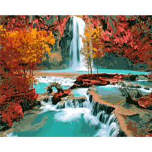 Pintura por números DIY, 50x65, 60x75cm, cascada en el valle, paisaje hecho a mano, regalo único para adultos, decoración del hogar 2024 - compra barato