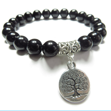 Bracelete de árvore da vida sn0642, joia de yoga para meditação, pedra negra, bracelete de ioga, presente exclusivo de aniversário, frete grátis 2024 - compre barato