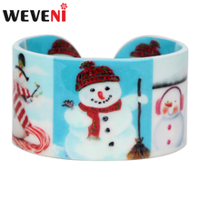 WEVENI, brazaletes de acrílico con diseño de muñeco de nieve para Navidad, pulseras artesanales de regalo de Año Nuevo, joyería para mujeres y niñas, accesorios a granel 2024 - compra barato