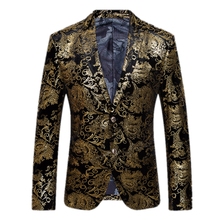 Gold Blazer Men Floral Casual Slim Blazers Fashion Male blazers Men Suit Jacket Plus Size New Arrival Wedding dress Gent Life 2024 - buy cheap