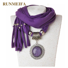 RUNMEIFA Pendants Necklaces Scarf Brand Solid Color Round Iron Alloy Parquet Pendant Scarf Lady jewelry scarf Free Shipping 2024 - buy cheap