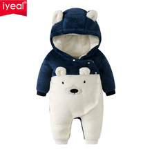 Новое поступление, зимняя одежда IYEAL для маленьких мальчиков и девочек, комбинезон с капюшоном в виде медведя, милая теплая верхняя одежда для малышей, качественная фланелевая детская одежда 2024 - купить недорого