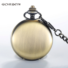 GORBEN Bronze Vintage Retro Women Men Quartz Polishing Pocket Watch Roman Numbers Display Necklace With Waist Chain Gift For Men 2024 - купить недорого