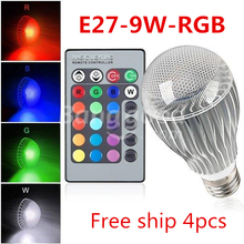 9 Вт RGB E27 16 видов цветов Светодиодная лампа прожектор 85-265 в + ИК пульт дистанционного управления Бесплатная доставка 2024 - купить недорого