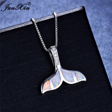 Female Mermaid Animal Pendants Necklaces Fashion Silver Color Choker Necklace Blue White Fire Opal Necklaces For Women 2024 - buy cheap