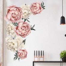 Pegatinas de pared de flores de peonía de acuarela para dormitorio, decoración nórdica moderna para el hogar, arte de decoración de pared de flores para sala de estar 2024 - compra barato