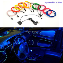 Автомобильные декоративные 2,3 мм юбки светящиеся EL провода кабель LED неоновый шить Egde водонепроницаемый неоновый свет кабель с 5V USB контроллер 2024 - купить недорого
