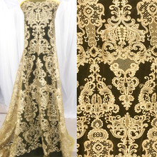 NEW gold lace black, Ivory color corded wedding lace fabric with sequins! 1 Yard/lot sequins embroidered lace fabric 2024 - buy cheap