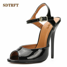 SDTRFT Women Party Sandals Summer 13cm thin High Heels Mujer Crossdresser RED Black Shoes Peep Toe Buckle pumps zapatos mujer 2024 - buy cheap