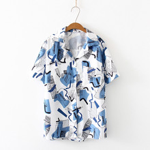 Korean Woman Loose Shirt Summer Short Sleeve Print Blouse Laple Button Shirts Female Blouse Tops Clothes 2024 - buy cheap