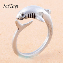 Кольцо SUTEYI с животным, Акула, кольцо для влюбленных, старинное золото, посеребренное, панк, регулируемое Открытое кольцо, оптовая продажа для женщин и мужчин 2024 - купить недорого