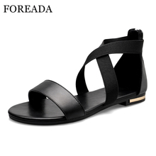 FOREADA Summer Shoes Women Sandals Natural Genuine Leather Flat Shoes Zipper Cross-tied Casual Sandals Ladies Plus Size 33-46 12 2024 - buy cheap