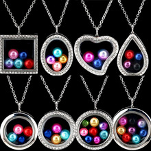 Crystal Magnetic Glass 50cm Steel Chain Necklace for 8/10mm Beads Pearl Memory Photo Locket Pendant Necklace 2024 - buy cheap