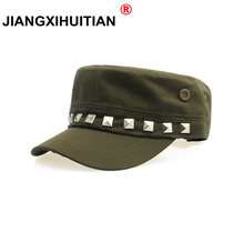 jiangxihuitian 2017 spring Summer Autumn Men Women Unisex Flat Top Cap Military Hats Classic Vintage Cotton Visor Hat 2024 - buy cheap