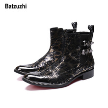 Batzuzhi Brand Western Men Boots Pointed Metal Tip Cowboy Motorcycle Boots Men Winter Handsome Party Botas Men zapatos de hombre 2024 - buy cheap
