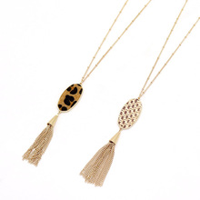 ZWPON 2020 New Knit Straw PU Leather Oval Frame Pendant Tassel Necklace for Women Fashion Long ZA Necklace Jewelry Wholesale 2024 - buy cheap