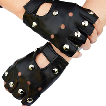 Halloween Party Punk Thin Fitness Black Gloves Women Men Unisex Silver Rivets Gloves Half Finger PU Leather Glove 2024 - buy cheap
