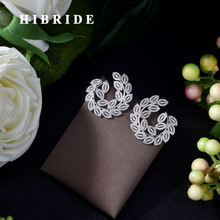 HIBRIDE-pendientes de circonia cúbica para mujer, aretes de tuerca, diseño de flor de hoja Popular de lujo, E-430 de fiesta para boda, 2019 2024 - compra barato