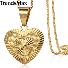 Trendsmax colar com pingente de coração feminino, colar de ouro fino, joia de presente para casamento, para namorada e esposa 45cm 50cm kgp199 2024 - compre barato