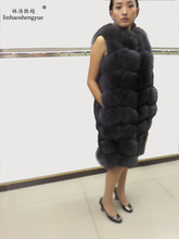Linhaoshengyue 90CM Long Real  Natural  Fox Fur Vest  Blue Green Black and Gray  Real Fur Fox Fur Coat Women  Natural Fur Coats 2024 - buy cheap