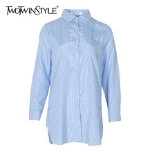 TWOTWINSTYLE Summer Casual irregular Women Blouse Lapel Long Sleeve Plus Size Striped Shirt Female Fashion Clothes 2020  New 2024 - buy cheap