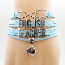 Infinity Love English Teacher Bracelet Hanging Apple Charm Bracelets For Women And Men Teacher's Day Gifts 2024 - buy cheap