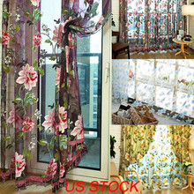 Romantic Floral Tulle Voile Door Window Curtain Drape Panel Sheer Scarf Valances 2024 - buy cheap